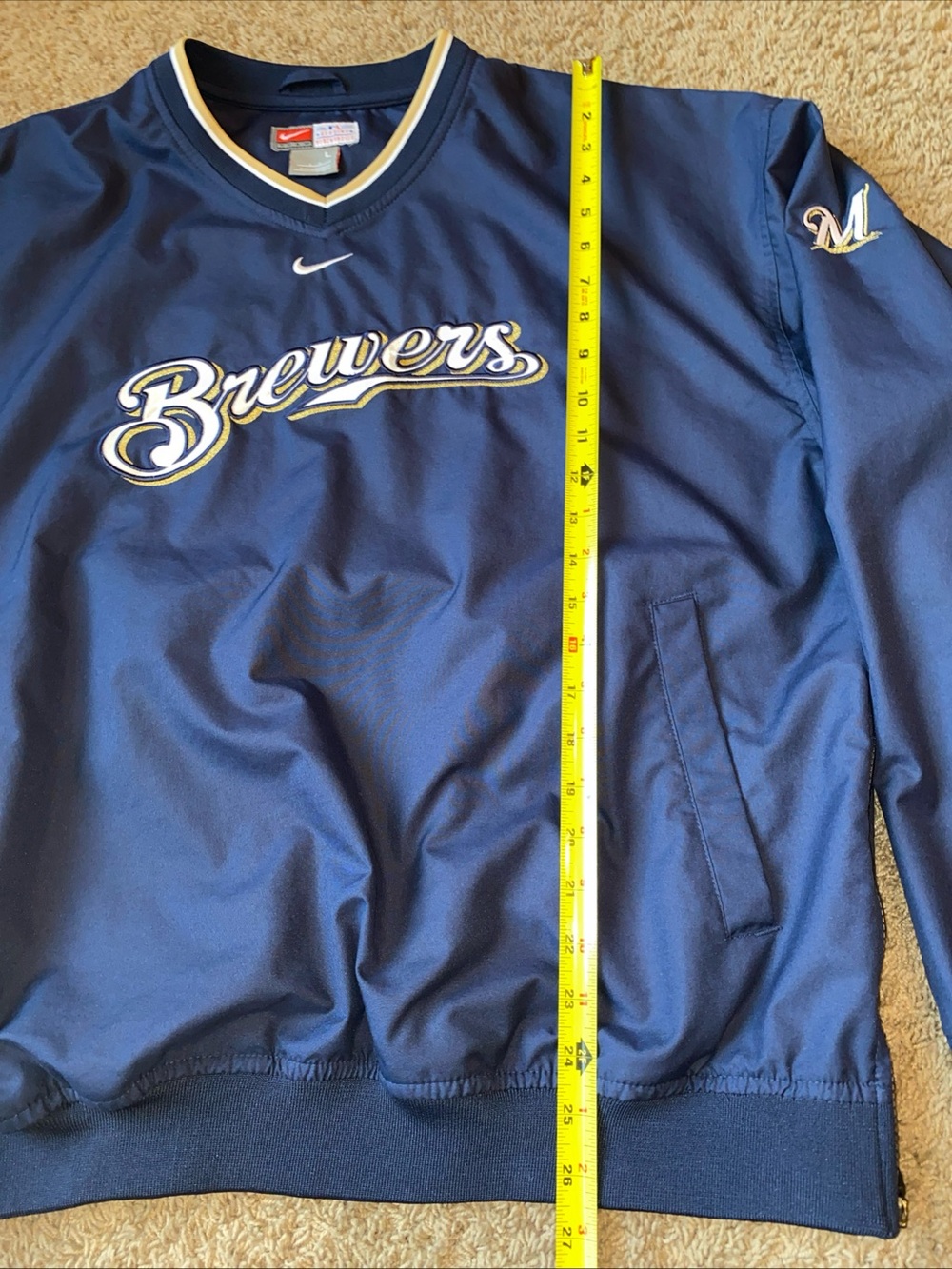 Milwaukee Brewers Sweatshirt V Neck Nike Team Pull Over Navy Side Zipper Size L - Picture 8 of 9